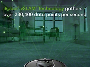 A robot vacuum mapping a house layout with green laser beams, showcasing its smart navigation