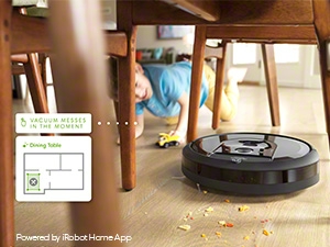 A robotic vacuum cleaning a hardwood floor in real-time, demonstrating immediate cleaning functionality.
